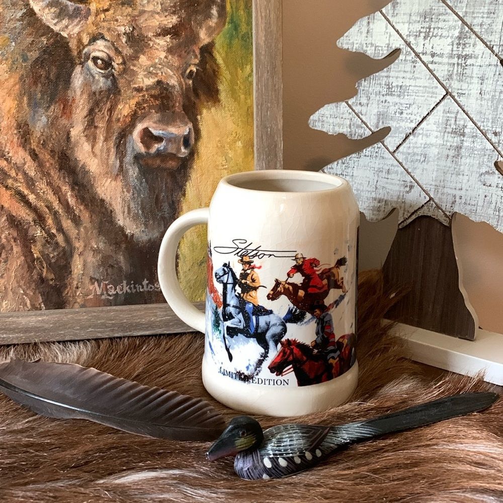 Vintage Stetson Beer Mug Stein Horses 4 X 5.5” Limited Edition Western Cowboy